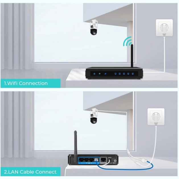 Беспроводная WiFi вай фай камера уличная поворотная 2 камеры 3mp+3mp IP66 полноцветное ночное видение UKC PTZ P12 ICSEE - изображение 11
