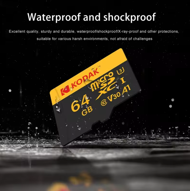 Карта памяти MicroSDHC Kodak U3 A1 Class 10 128Gb с адаптером - изображение 3