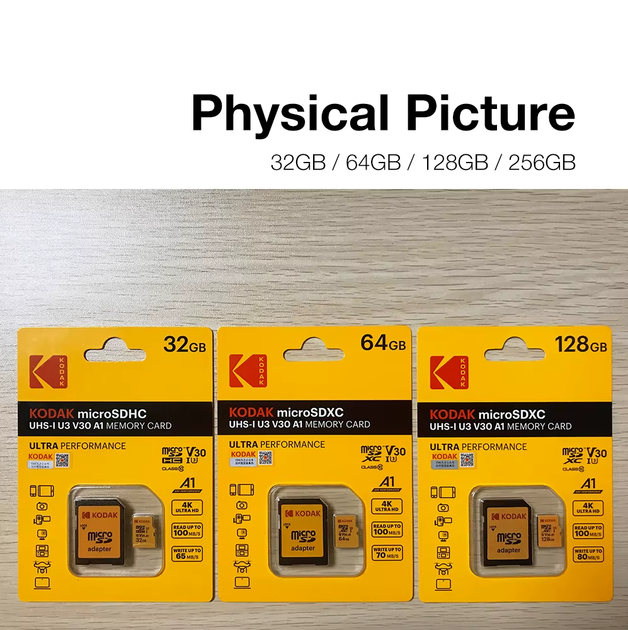 Карта памяти MicroSDHC Kodak U3 A1 Class 10 32Gb с адаптером - изображение 3