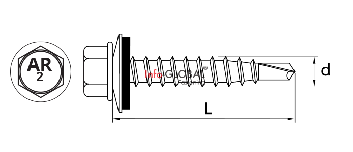 Кровельные саморезы Info-GLOBAL 4.8 х 35 RAL 7016 250 шт - изображение 2