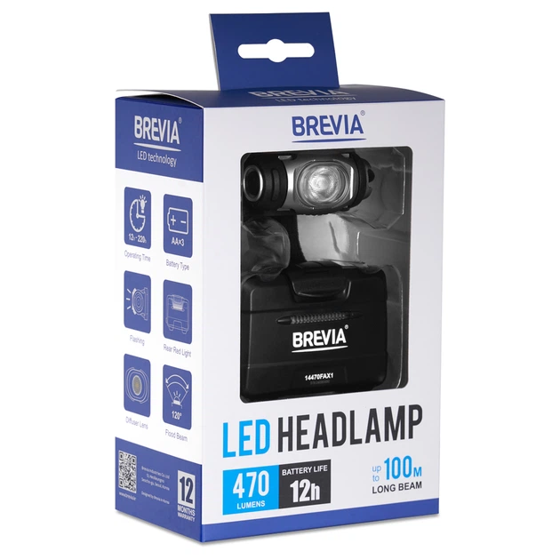 Фонарь налобный Brevia 470Lm, 3xAA, IP64, задний свет 14470FAX1 - изображение 10