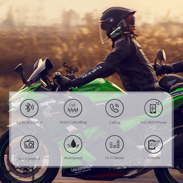 Мото гарнитура Bluetooth 5.3, с микрофоном, водонепроницаемая, IP67 - изображение 4