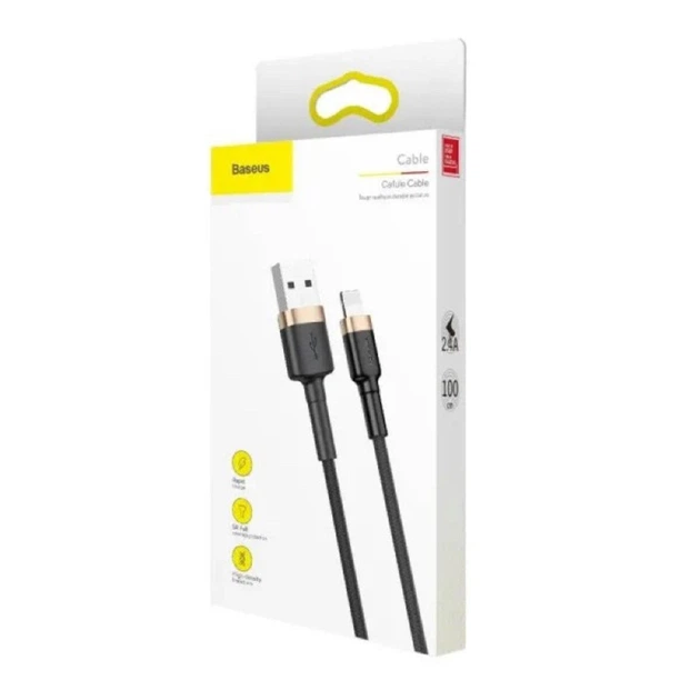 Кабель для iPhone 1м. USB to Lightning 2.4A Cafule, gold/black, Baseus для зарядки и передачи данных (CALKLF-BV1) - изображение 9