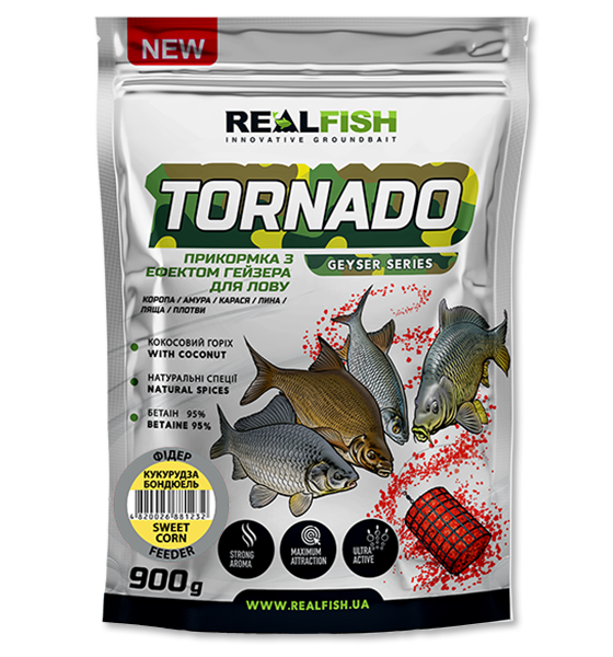 Прикормка Real Fish Tornado Фидер Кукурудза Бондюэль 900г - Фото 1 Прикормка Real Fish Tornado Фидер Кукурудза Бондюэль 900г - изображение 1