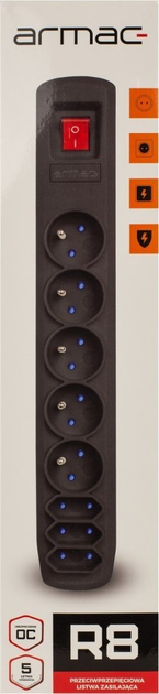 Listwa zasilająca Armac R8 5+3 gniazd 5 m Black (R8/CZ/50) - obraz 11