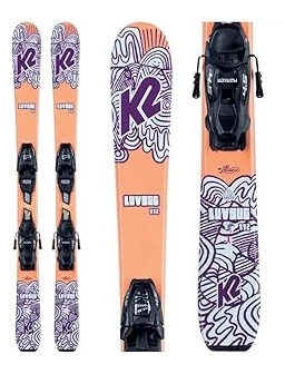Лижі гірські комплект для підлітків K2 LUV BUG 4.5+FDT JR 124см Pink/purple/white (10E0809.209.1+10D1019.109.2) - изображение 2