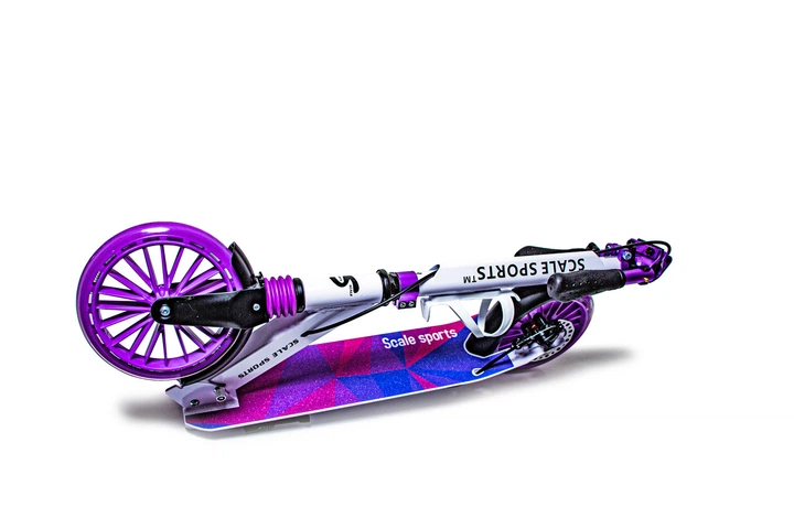 Детский самокат Scale Sports SS-23 + фонарик + звоночек. Дисковый тормоз. Передний амортизатор. Фиолетовый - изображение 6