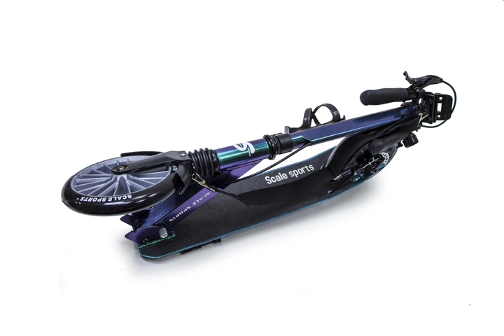Детский самокат Scale Sports SS-23 + держатель для бутылки + звоночек. Дисковый тормоз. Передний амортизатор. Хамелеон - Фото 4 Детский самокат Scale Sports SS-23 + держатель для бутылки + звоночек. Дисковый тормоз. Передний амортизатор. Хамелеон - изображение 4