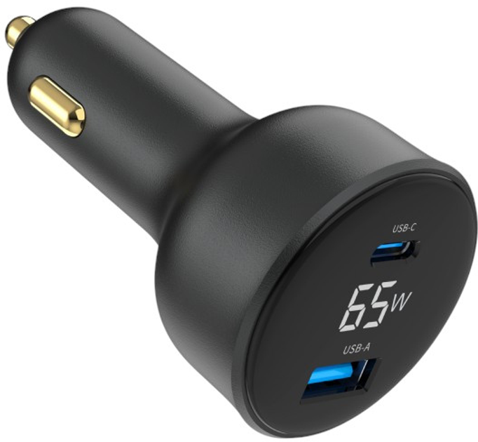 Ładowarka samochodowa Gembird USB-A(QC3.0), USB-C (PD) 65W Black (TA-UC-AC2PD65LCD-CAR-01) - obraz 3