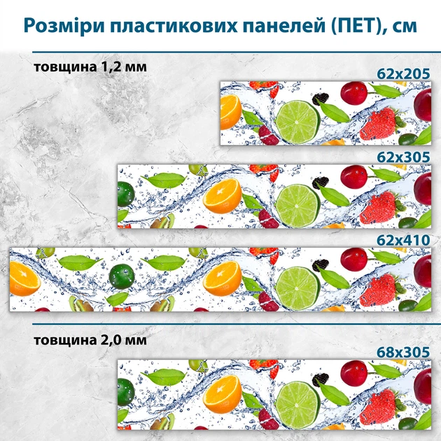 Фото панель универсальная ПЭТ, Самофиксирующаяся, 62 х 305 см (толщина 1.2 мм), ягоды в воде(ПЭТ2-s_ed060) - изображение 2