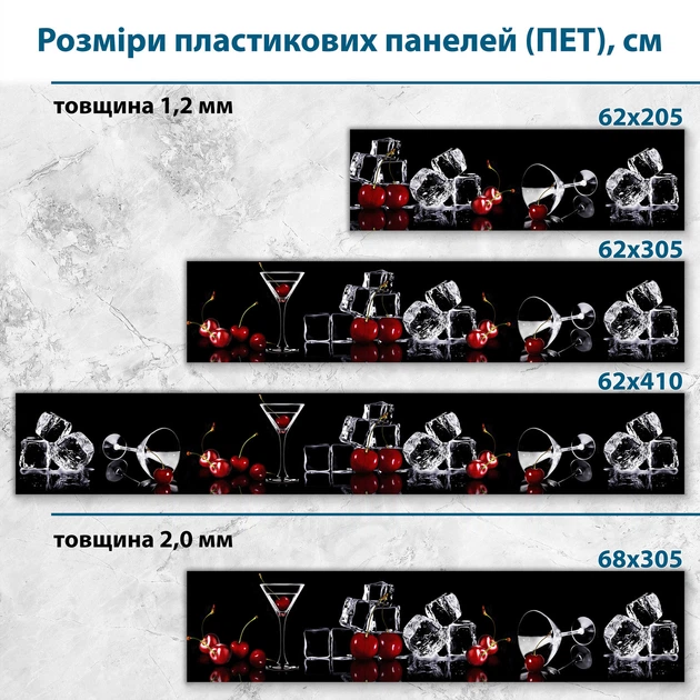 Фото панель универсальная ПЭТ, Самофиксирующаяся, 62 х 410 см (толщина 1.2 мм), бокалы с вишней и льдом(ПЭТ4-s_ed655) - изображение 2