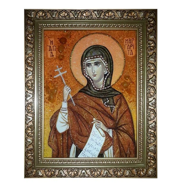 Икона "Святая Маргарита (Марина)" янтарная 15х20 - изображение 2