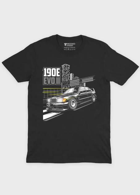 Чоловіча футболка MODNO з авто-мото принтом "Mercedes 190E EVO II" XL Чорний (TS001-013-2-088-F-BL-M) - Фото 1 Чоловіча футболка MODNO з авто-мото принтом "Mercedes 190E EVO II" XL Чорний (TS001-013-2-088-F-BL-M) - зображення 1