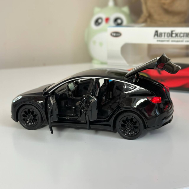 Інерційна металева машинка Tesla Y, 39110 Авто Експерт з світловими та звуковими ефектами Чорна 1:32 - изображение 2