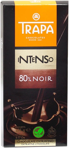 Шоколад Trapa Intenso чорний 80% 175 г (8410679232077) - Фото 1 Шоколад Trapa Intenso чорний 80% 175 г (8410679232077) - зображення 1