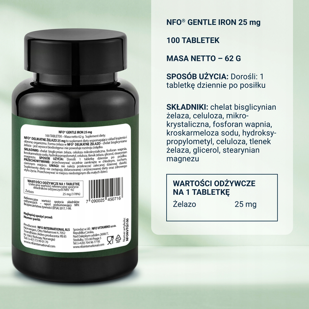 Дієтична добавка NFO Gentle Iron 25 мг 100 таблеток (7090025453588) - зображення 3