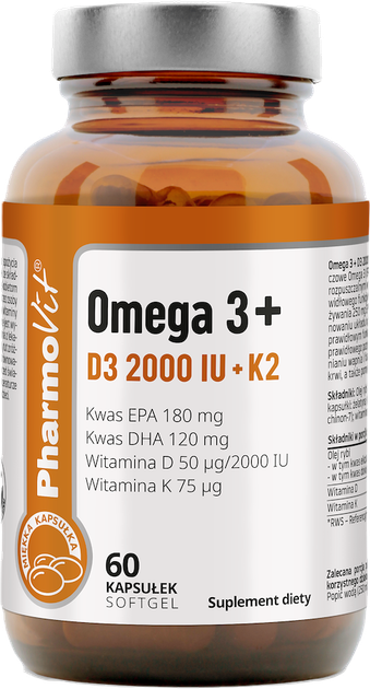 Suplement diety Pharmovit Omega 3 + D3 2000 IU + K2 60 kapsułek (5904703901754) - obraz 1