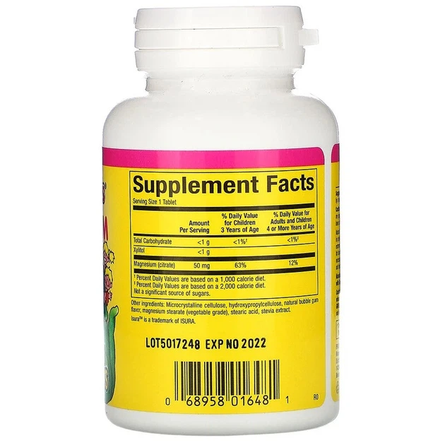 Магній цитрат 50 мг для дітей Natural Factors Magnesium Citrate зі смаком жувальної гумки 60 жувальних таблеток - зображення 2