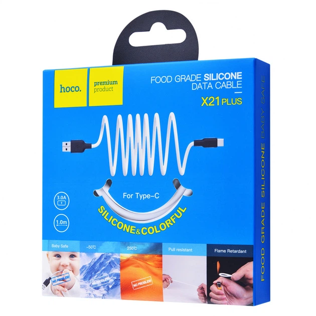 Зарядний кабель HOCO X21 Plus Silicone Type-C Cable 1m Black/White - Фото 3 Зарядний кабель HOCO X21 Plus Silicone Type-C Cable 1m Black/White - изображение 3