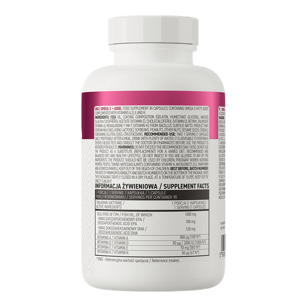 Вітаміни та мінерали OstroVit Omega 3 + ADEK 120 капсул - зображення 2