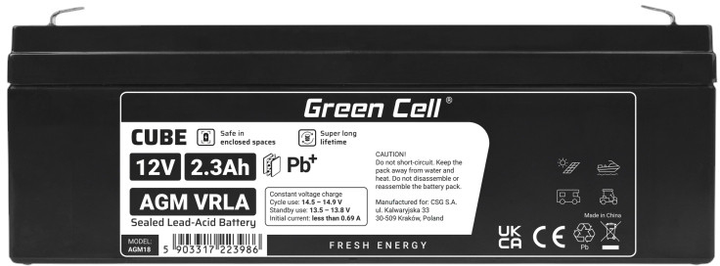 Akumulator Green Cell AGM VRLA 12V 2.3Ah (5903317223986) - obraz 3