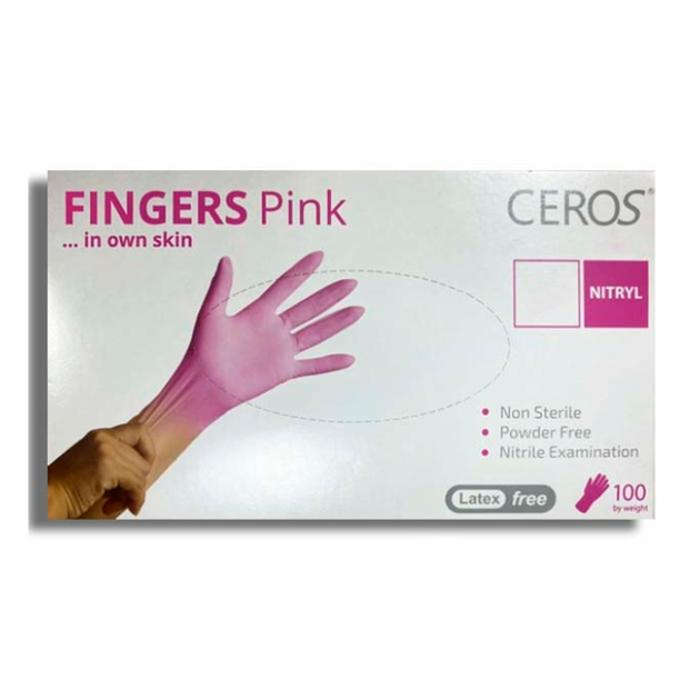 Рукавички нітрилові CEROS Fingers PINK, XS, 100 шт - зображення 1