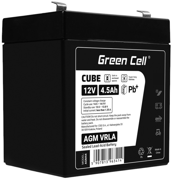 Akumulator Green Cell AGM VRLA 12V 4.5Ah (5907813963414) - obraz 1