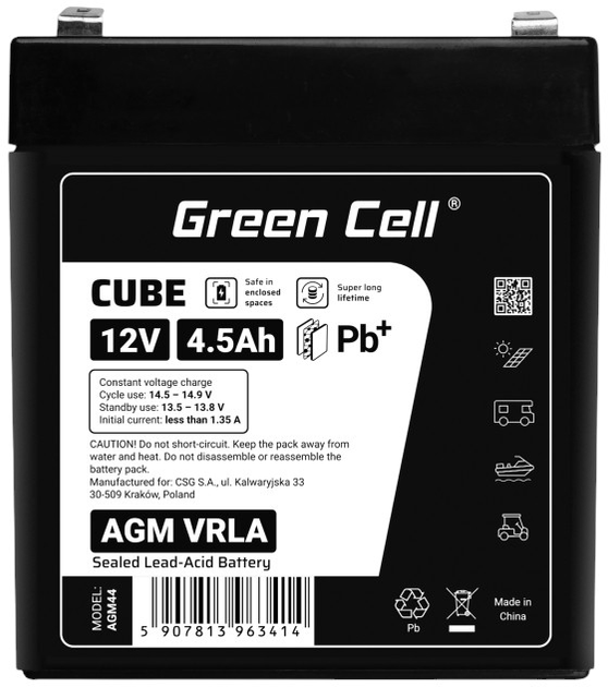 Akumulator Green Cell AGM VRLA 12V 4.5Ah (5907813963414) - obraz 2