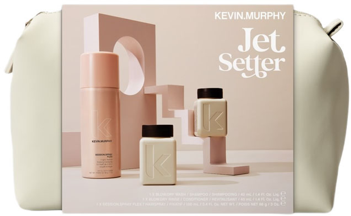 Набір міні-косметики Kevin Murphy Jet Setter для волосся що часто піддається укладанню Шампунь 40 мл + Кондиціонер 40 мл + Лак 100 мл + Косметичка (9339341062394) - зображення 1