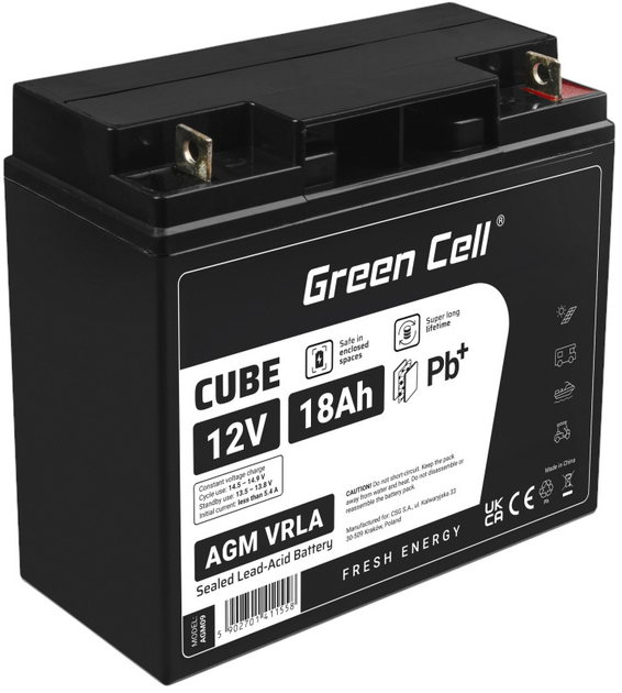 Akumulator Green Cell AGM VRLA 12V 18Ah (5902701411558) - obraz 1