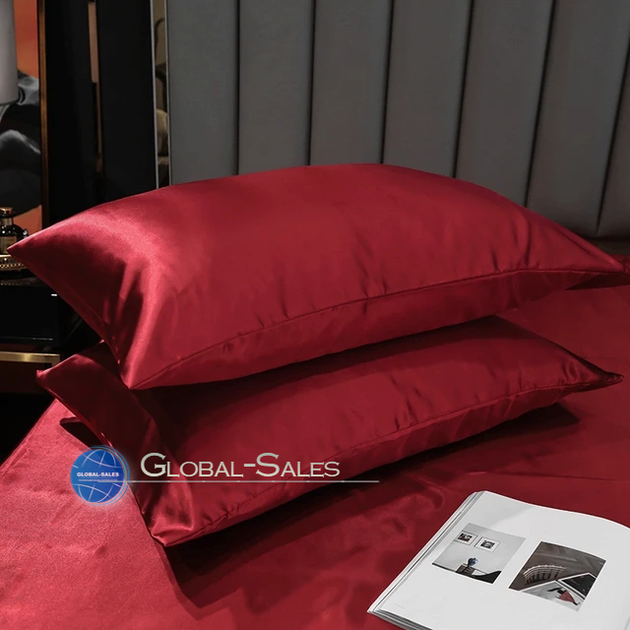Атласное Бордово-бронзовое полуторное постельное белье Moka Textile 145*210 - изображение 7