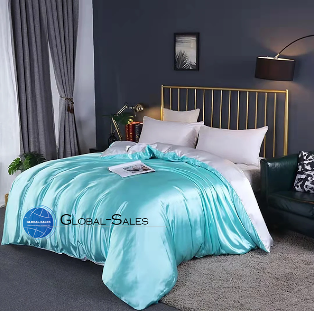 Атласное Бело-Голубое Семейное постельное белье Moka Textile 145*210 - Фото 1 Атласное Бело-Голубое Семейное постельное белье Moka Textile 145*210 - изображение 1
