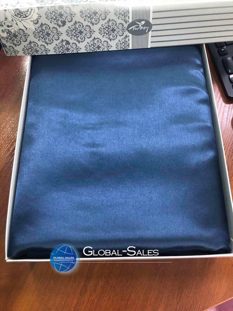 Атласное Темно-синее Евро постельное белье Moka Textile 200х220см - изображение 7