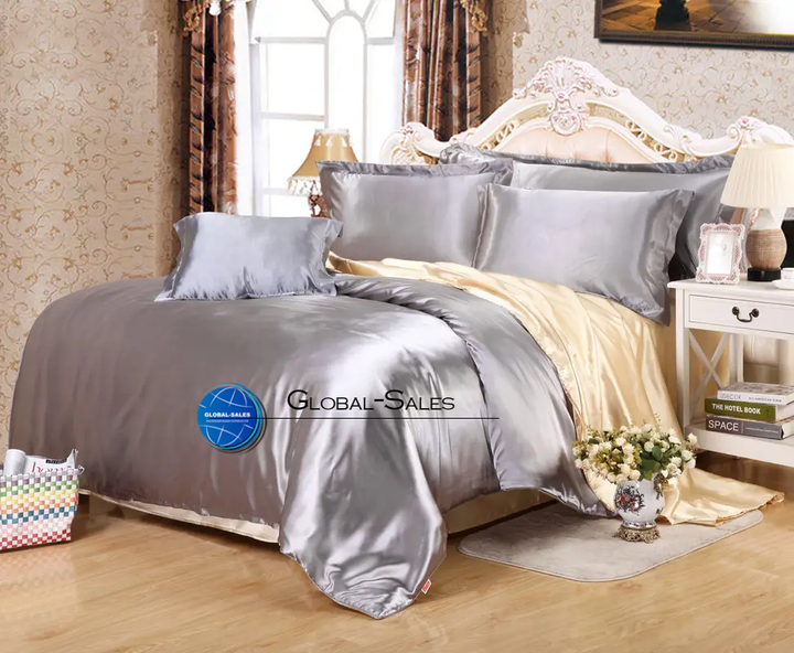 Атласное Серебряно-золотое полуторное постельное белье Moka Textile 145*210 - Фото 2 Атласное Серебряно-золотое полуторное постельное белье Moka Textile 145*210 - изображение 2
