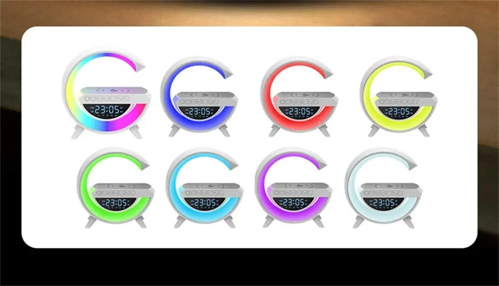 Настольная смарт лампа ночник G-smart BT-3401 RGB Rainbow Light-Wireless с Bluetooth колонкой беспроводная зарядка FM радио белый - изображение 2