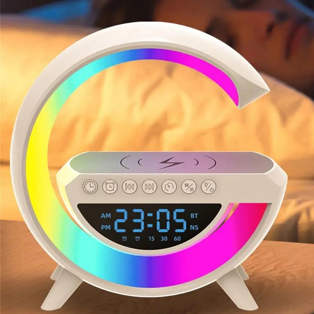 Настольная смарт лампа ночник G-smart BT-3401 RGB Rainbow Light-Wireless с Bluetooth колонкой беспроводная зарядка FM радио белый - изображение 3