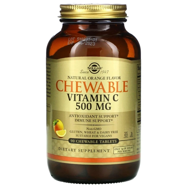 Вітамін C жувальний апельсин Solgar (Chewable Vitamin C) 500 мг 90 таблеток - Фото 1 Вітамін C жувальний апельсин Solgar (Chewable Vitamin C) 500 мг 90 таблеток - зображення 1