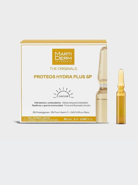 Ампули PROTEOS HYDRA PLUS SP, Marti Derm, для освітлення і зволоження, 10 по 2 мл - Фото 1 Ампули PROTEOS HYDRA PLUS SP, Marti Derm, для освітлення і зволоження, 10 по 2 мл - зображення 1