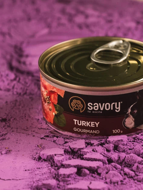 Корм консервований Savory Dog Gourmand Turkey індічка для дорослих собак усіх порід 100г арт.30495 - Фото 5 Корм консервований Savory Dog Gourmand Turkey індічка для дорослих собак усіх порід 100г арт.30495 - зображення 5