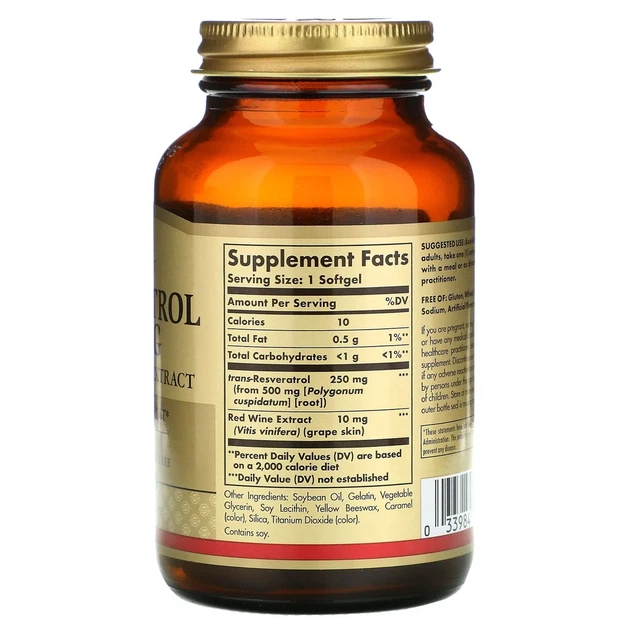 Ресвератрол Solgar (Resveratrol) 250 мг 60 гелевых капсул - изображение 2