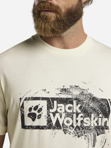 Футболка хлопковая длинная мужская Jack Wolfskin Brand T M A64116-T0296 2XL Молочная (4064886460613) - изображение 3
