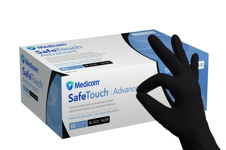 Рукавички Medicom SafeTouch нітрилові чорні Black XS 100 шт. MYS - зображення 1