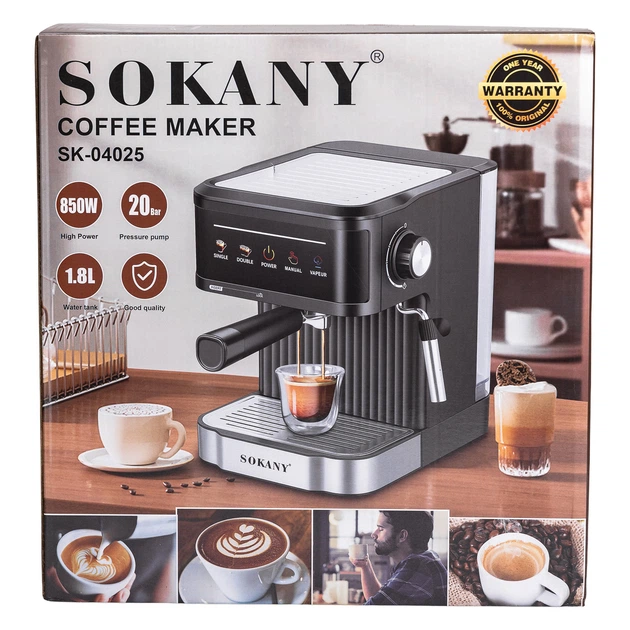 Электрическая кофемашина с капучинатором Sokany SK-04025 кофе машина рожковая кофеварка полуавтоматическая 1.8 л Черная - изображение 10