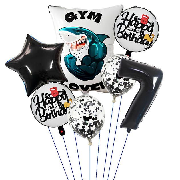 Набір З Кульок Акула Качок Happy Birthday З Конфетті - Фото 1 Набір З Кульок Акула Качок Happy Birthday З Конфетті - зображення 1