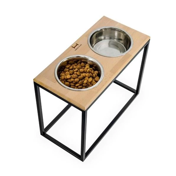 Миски на підставці Harley and Cho Dinner Natural wood + Black XXL40 64x32x40cm висота/ Миски 2,6л / Діаметр 24 см Натуральний + чорний (HC-003300087) - зображення 2