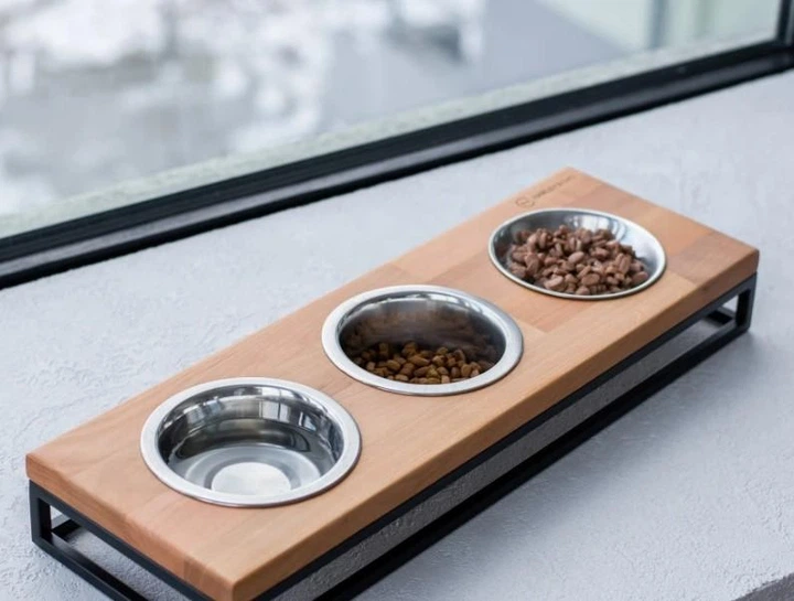 Три миски на подставке Harley and Cho Lunch Bar Natural Wood + Black S 54x18x7cm / Миски по 0,45л Натуральный + черный (HC-003300096) - изображение 2