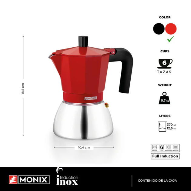 Kawiarka Monix Induction Inox M863106 Czerwona 6 filiżanek (8435092433832) - obraz 5