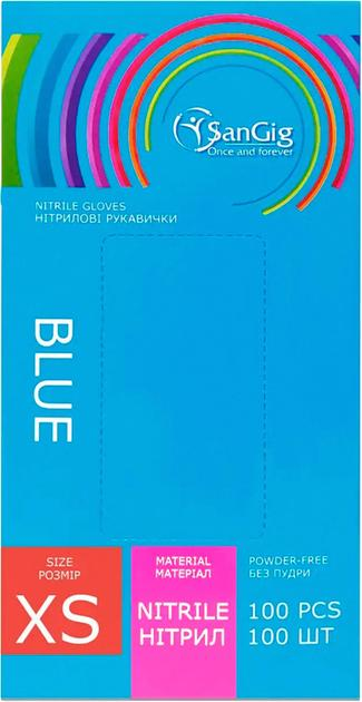 Рукавички нітрилові SanGig, щільність 3.5 г. - блакитні (100 шт) XS - зображення 1