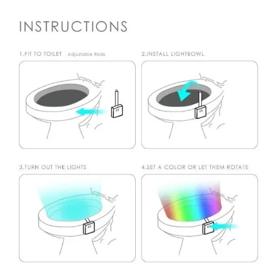 LED подсветка для унитаза с датчиком движения Light Bowl 8 цветов ночник для туалета RGB - Фото 6 LED подсветка для унитаза с датчиком движения Light Bowl 8 цветов ночник для туалета RGB - изображение 6