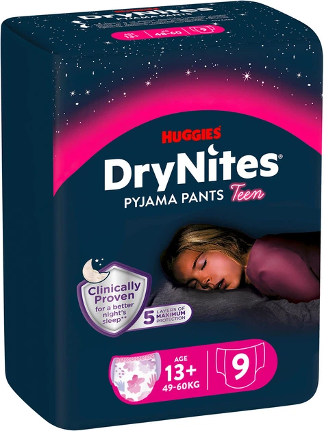 Подгузники-трусики Huggies DryNites для девочек 13+ лет 9 шт (5029053583679) - Фото 1 Подгузники-трусики Huggies DryNites для девочек 13+ лет 9 шт (5029053583679) - изображение 1